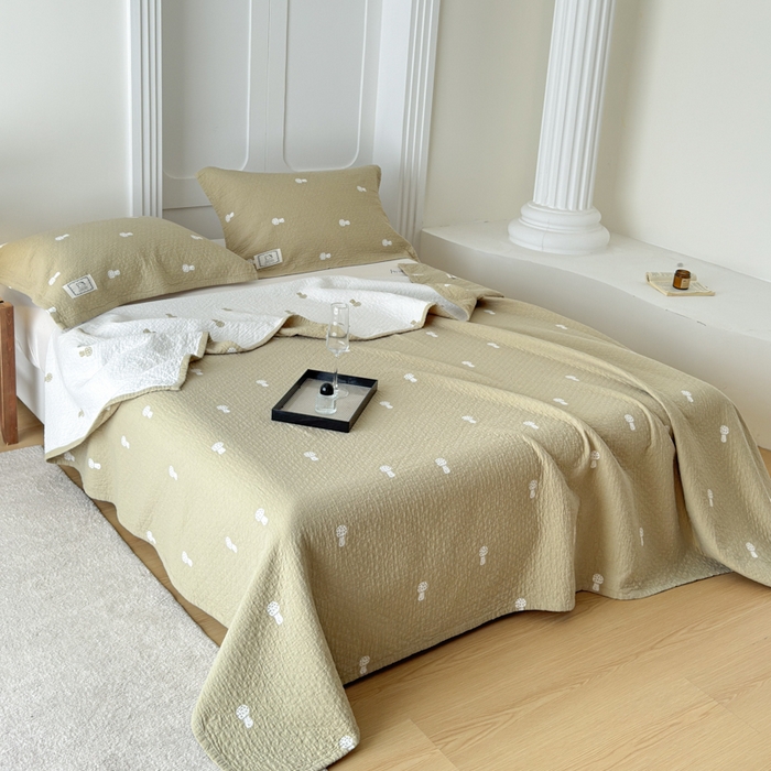 91家纺网 家纺一手货源 找家纺 乐家毛巾被（工厂自产自销） 2026新款精梳安心棉色织提花床盖毛巾被两用 蘑菇眠床盖