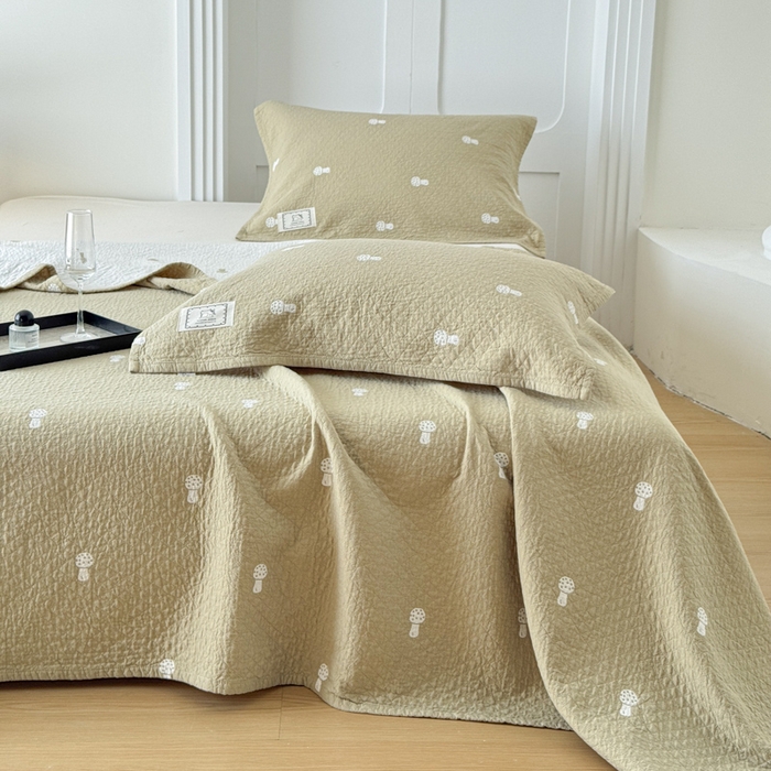 91家纺网 家纺一手货源 找家纺 乐家毛巾被（工厂自产自销） 2026新款精梳安心棉色织提花床盖毛巾被两用 蘑菇眠床盖