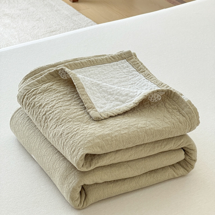 91家纺网 家纺一手货源 找家纺 乐家毛巾被（工厂自产自销） 2026新款精梳安心棉色织提花床盖毛巾被两用 蘑菇眠床盖