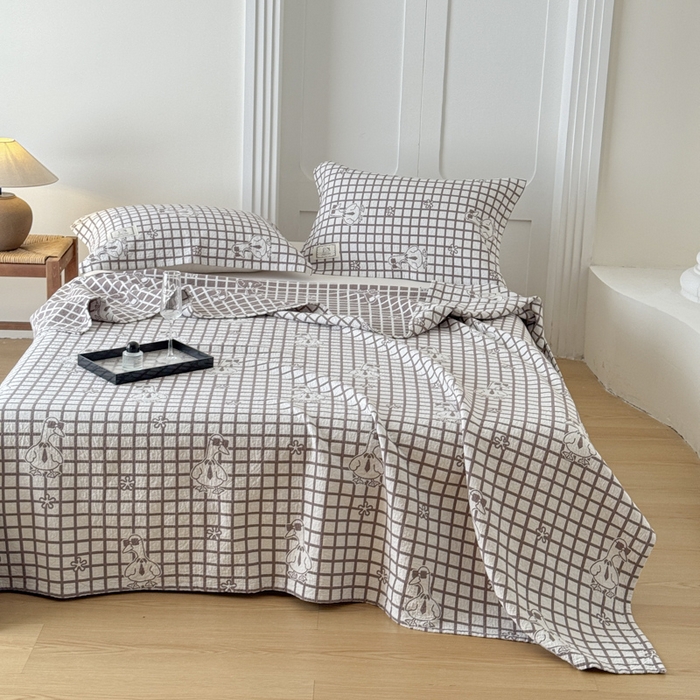 91家纺网 家纺一手货源 找家纺 乐家毛巾被（工厂自产自销） 2026新款精梳安心棉色织提花床盖毛巾被两用 墨镜鸭床盖