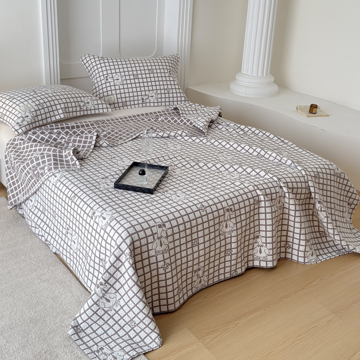 91家纺网 家纺一手货源 找家纺 乐家毛巾被（工厂自产自销） 2026新款精梳安心棉色织提花床盖毛巾被两用 墨镜鸭床盖