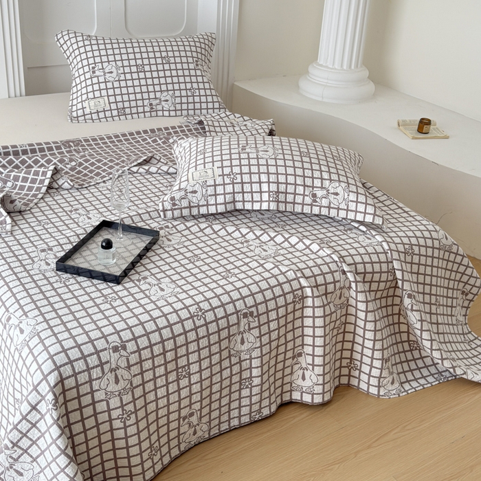 91家纺网 家纺一手货源 找家纺 乐家毛巾被（工厂自产自销） 2026新款精梳安心棉色织提花床盖毛巾被两用 墨镜鸭床盖