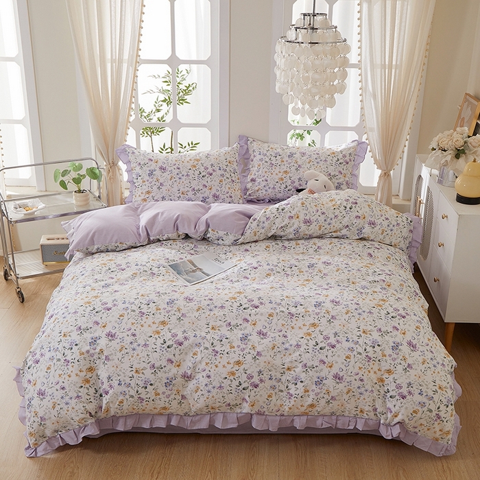 91家纺网 家纺一手货源 找家纺 （总）一米阳光 2026年春夏新款小清新花边款全棉纯棉四件套