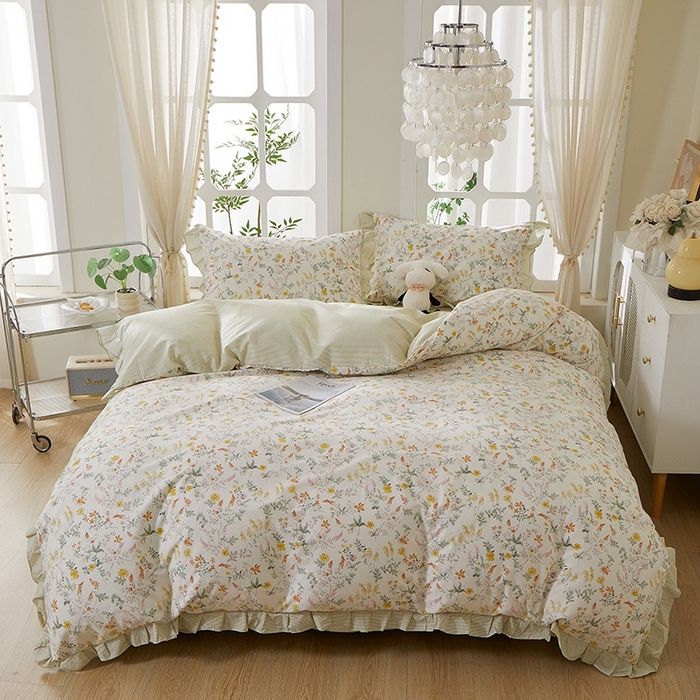 91家纺网 家纺一手货源 找家纺 （总）一米阳光 2026年春夏新款小清新花边款全棉纯棉四件套