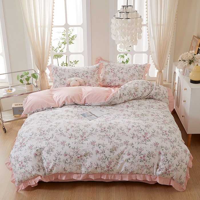 91家纺网 家纺一手货源 找家纺 （总）一米阳光 2026年春夏新款小清新花边款全棉纯棉四件套