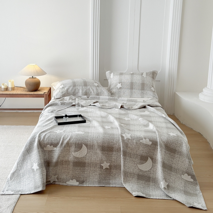 91家纺网 家纺一手货源 找家纺 乐家毛巾被（工厂自产自销） 2026新款精梳安心棉色织提花床盖毛巾被两用 晚安床盖