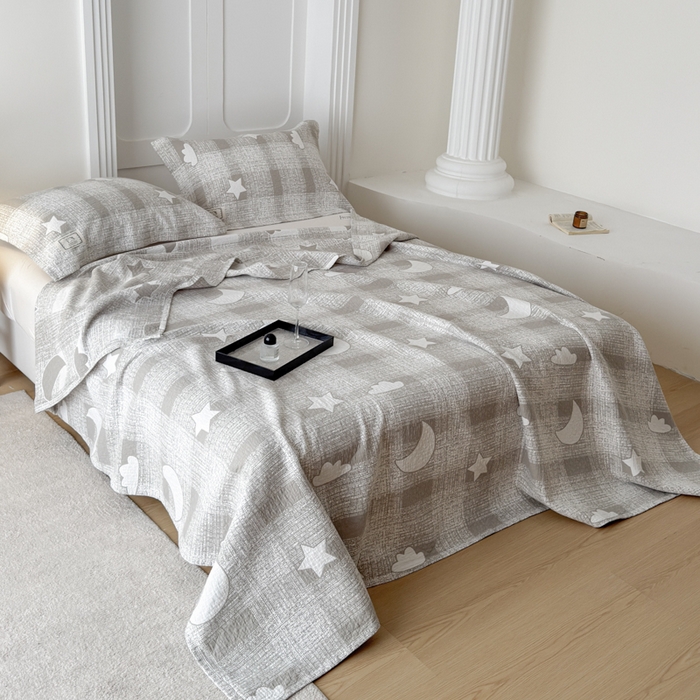 91家纺网 家纺一手货源 找家纺 乐家毛巾被（工厂自产自销） 2026新款精梳安心棉色织提花床盖毛巾被两用 晚安床盖