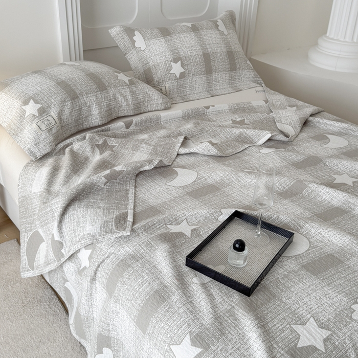 91家纺网 家纺一手货源 找家纺 乐家毛巾被（工厂自产自销） 2026新款精梳安心棉色织提花床盖毛巾被两用 晚安床盖