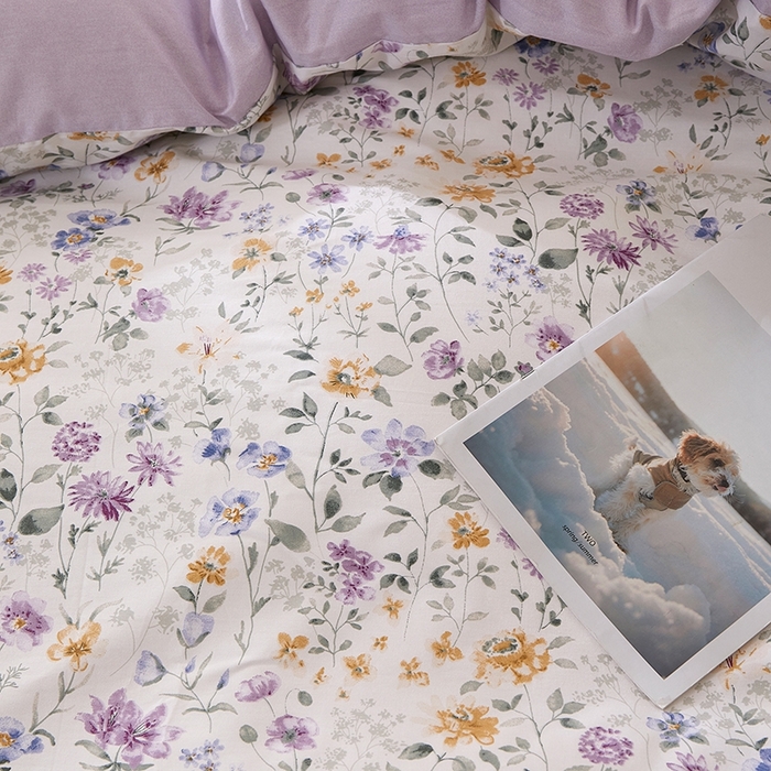 91家纺网 家纺一手货源 找家纺 一米阳光 2026年春夏新款小清新花边款全棉纯棉四件套 阿紫