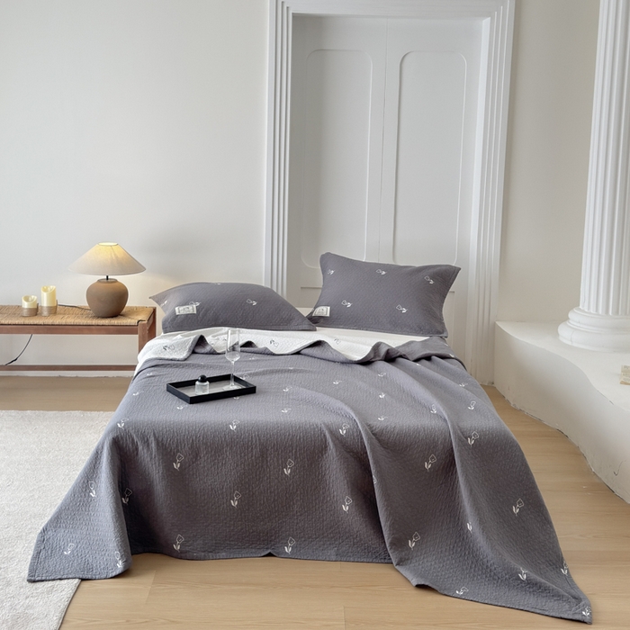 91家纺网 家纺一手货源 找家纺 乐家毛巾被（工厂自产自销） 2026新款精梳安心棉色织提花床盖毛巾被两用 小碎花眠床盖