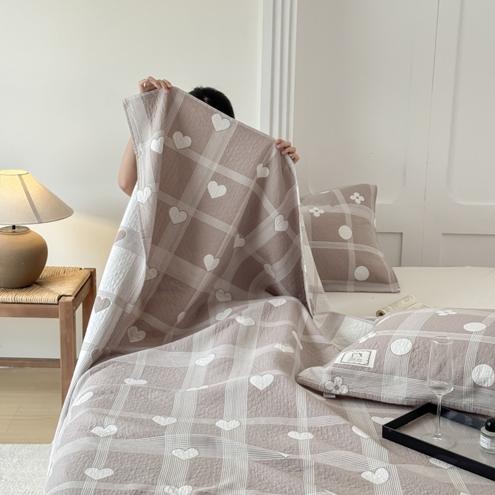 91家纺网 家纺一手货源 找家纺 乐家毛巾被（工厂自产自销） 2026新款精梳安心棉色织提花床盖毛巾被两用 心花床盖