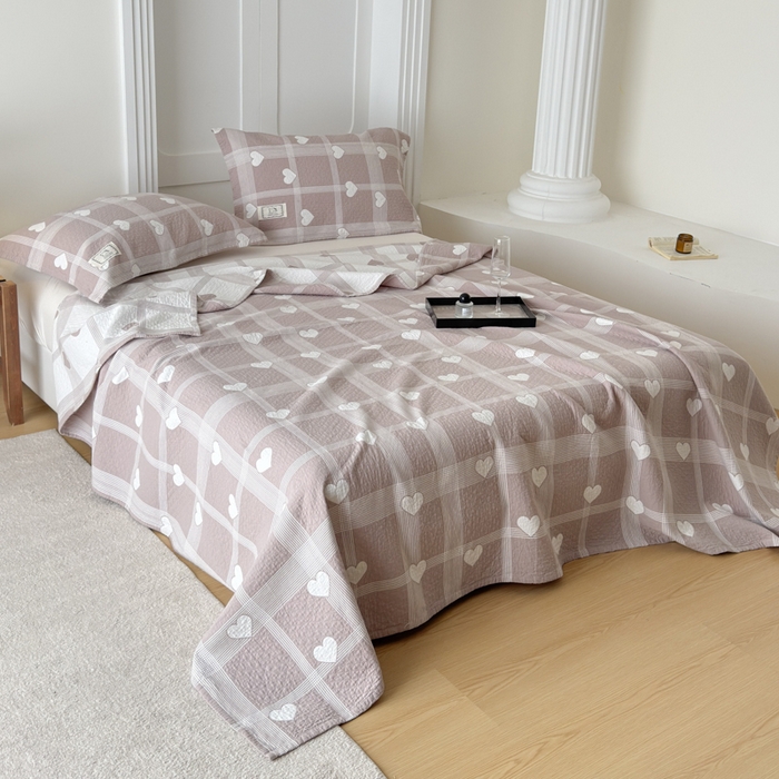 91家纺网 家纺一手货源 找家纺 乐家毛巾被（工厂自产自销） 2026新款精梳安心棉色织提花床盖毛巾被两用 心花床盖