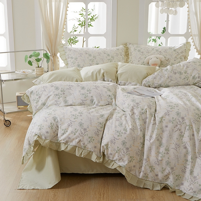 91家纺网 家纺一手货源 找家纺 一米阳光 2026年春夏新款小清新花边款全棉纯棉四件套 初春