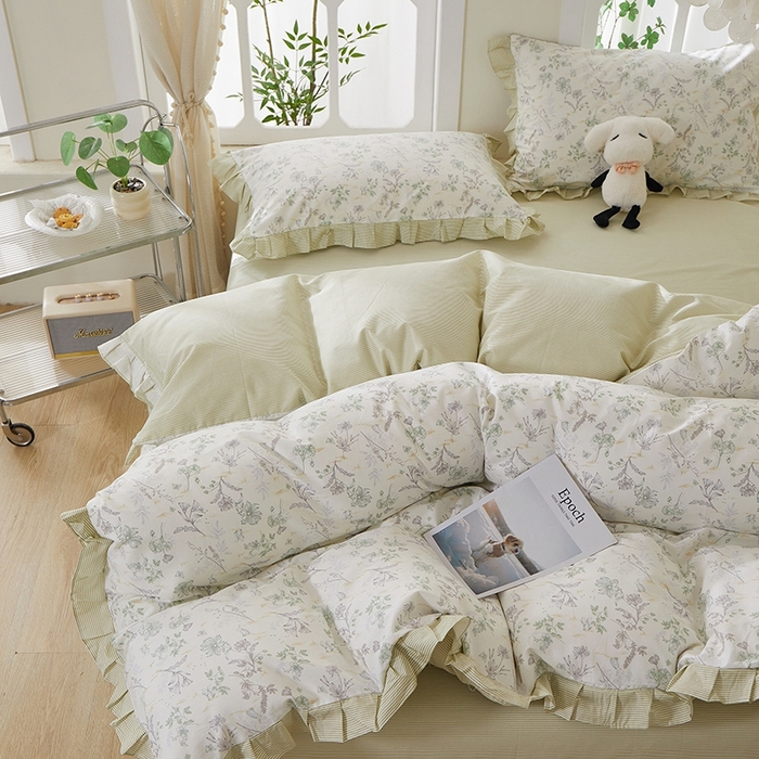 91家纺网 家纺一手货源 找家纺 一米阳光 2026年春夏新款小清新花边款全棉纯棉四件套 初春