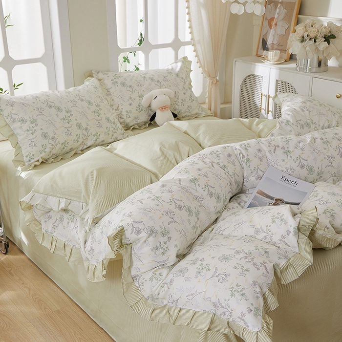 91家纺网 家纺一手货源 找家纺 一米阳光 2026年春夏新款小清新花边款全棉纯棉四件套 初春