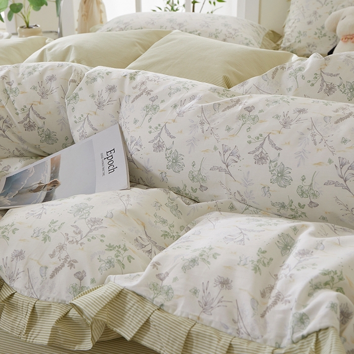 91家纺网 家纺一手货源 找家纺 一米阳光 2026年春夏新款小清新花边款全棉纯棉四件套 初春