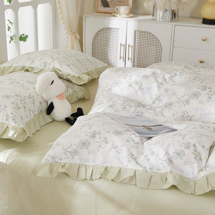 91家纺网 家纺一手货源 找家纺 一米阳光 2026年春夏新款小清新花边款全棉纯棉四件套 初春