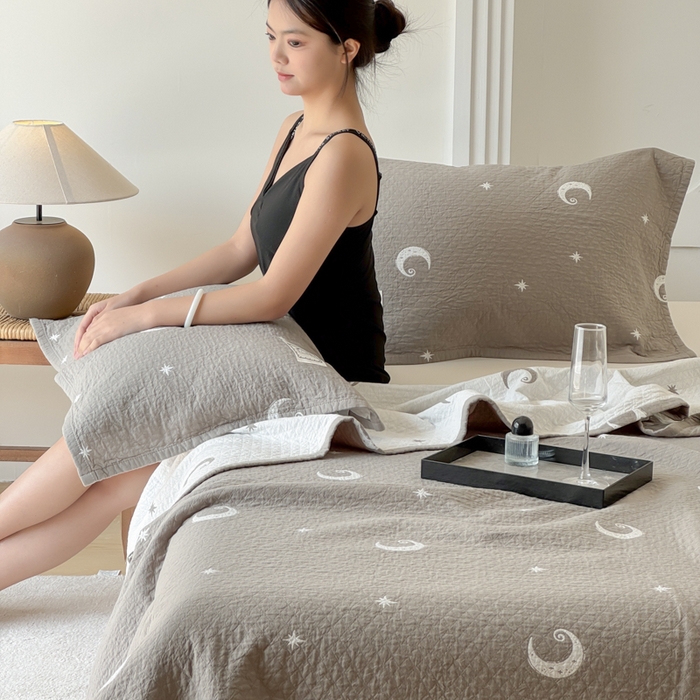 91家纺网 家纺一手货源 找家纺 乐家毛巾被（工厂自产自销） 2026新款精梳安心棉色织提花床盖毛巾被两用 星月床盖