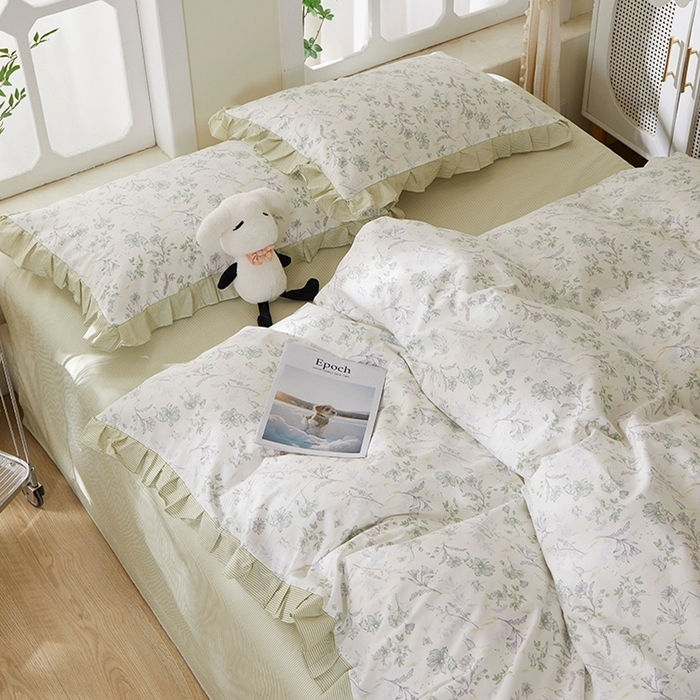 91家纺网 家纺一手货源 找家纺 一米阳光 2026年春夏新款小清新花边款全棉纯棉四件套 初春