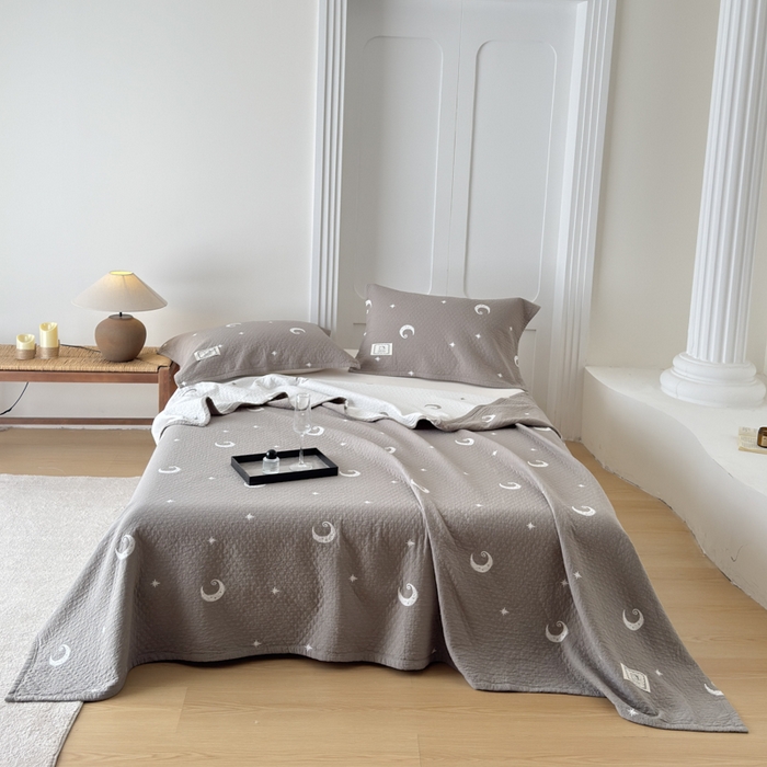 91家纺网 家纺一手货源 找家纺 乐家毛巾被（工厂自产自销） 2026新款精梳安心棉色织提花床盖毛巾被两用 星月床盖