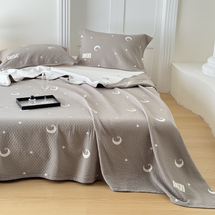 91家纺网 家纺一手货源 找家纺 乐家毛巾被（工厂自产自销） 2026新款精梳安心棉色织提花床盖毛巾被两用 星月床盖