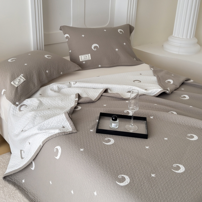 91家纺网 家纺一手货源 找家纺 乐家毛巾被（工厂自产自销） 2026新款精梳安心棉色织提花床盖毛巾被两用 星月床盖