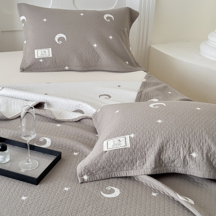 91家纺网 家纺一手货源 找家纺 乐家毛巾被（工厂自产自销） 2026新款精梳安心棉色织提花床盖毛巾被两用 星月床盖