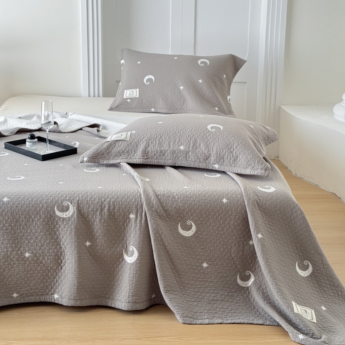 91家纺网 家纺一手货源 找家纺 乐家毛巾被（工厂自产自销） 2026新款精梳安心棉色织提花床盖毛巾被两用 星月床盖