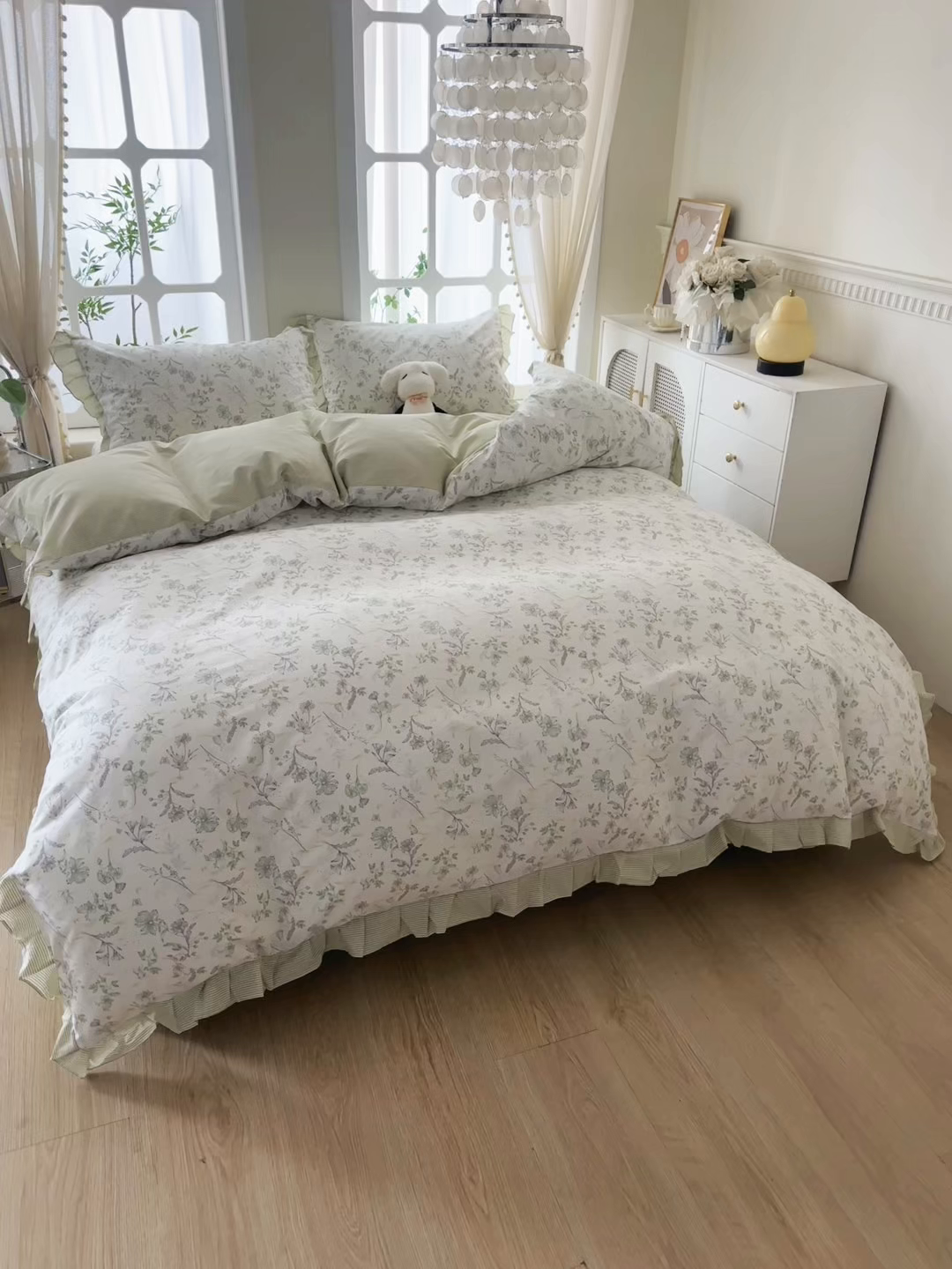 91家纺网 家纺一手货源 找家纺 一米阳光 2026年春夏新款小清新花边款全棉纯棉四件套 初春