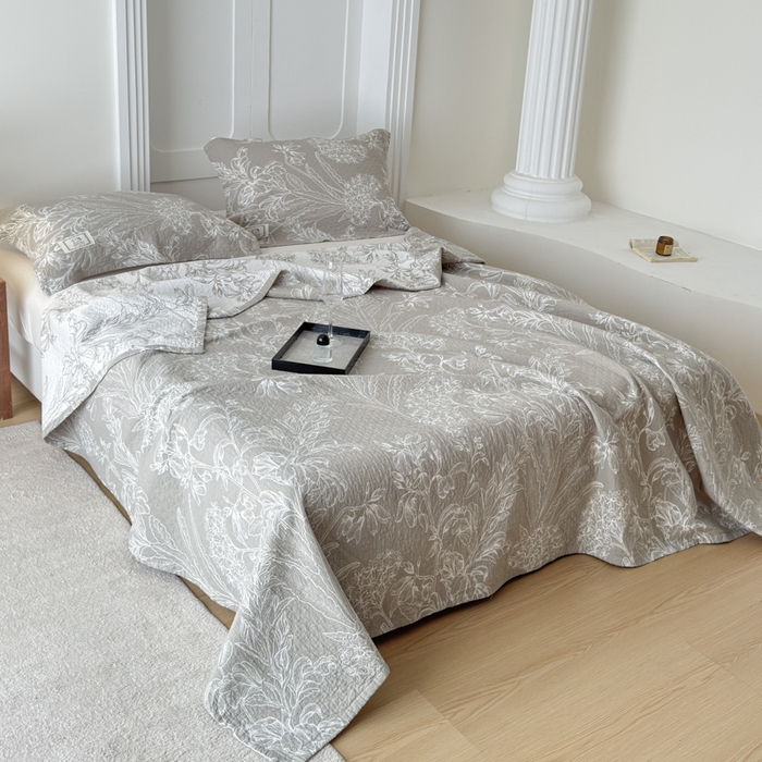 91家纺网 家纺一手货源 找家纺 乐家毛巾被（工厂自产自销） 2026新款精梳安心棉色织提花床盖毛巾被两用 野间草木床盖