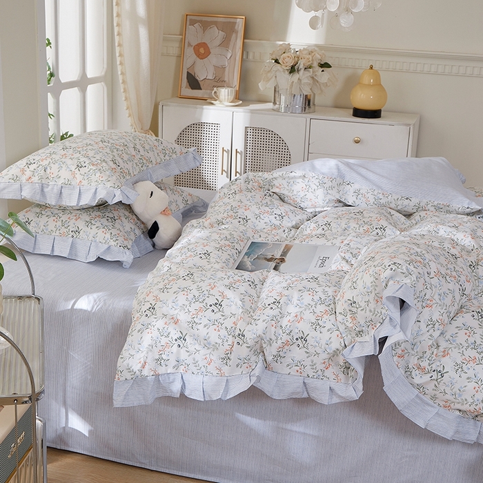 91家纺网 家纺一手货源 找家纺 一米阳光 2026年春夏新款小清新花边款全棉纯棉四件套 楚宜