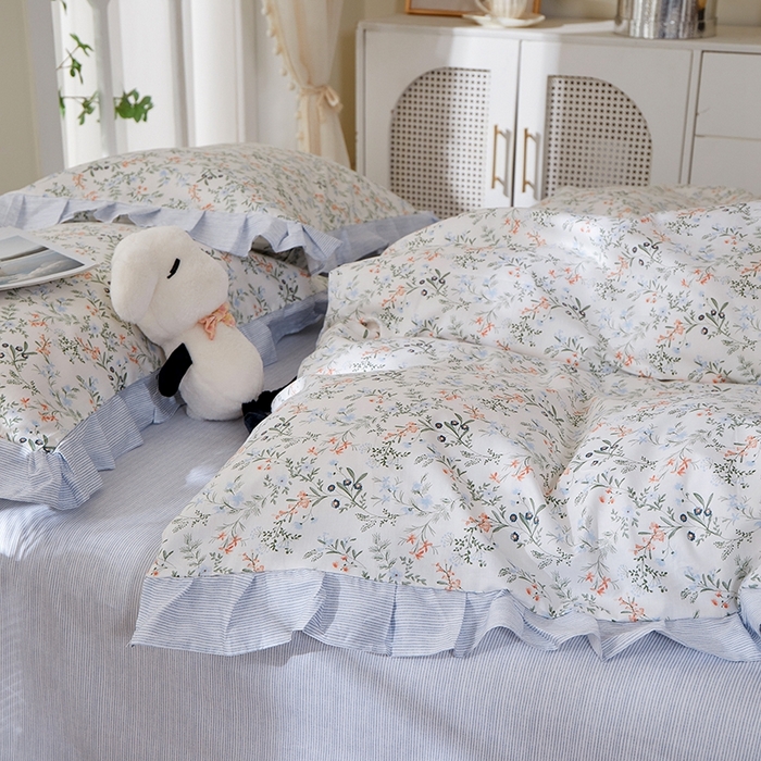 91家纺网 家纺一手货源 找家纺 一米阳光 2026年春夏新款小清新花边款全棉纯棉四件套 楚宜