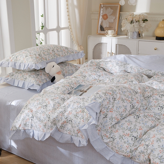 91家纺网 家纺一手货源 找家纺 一米阳光 2026年春夏新款小清新花边款全棉纯棉四件套 楚宜