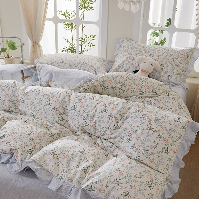 91家纺网 家纺一手货源 找家纺 一米阳光 2026年春夏新款小清新花边款全棉纯棉四件套 楚宜