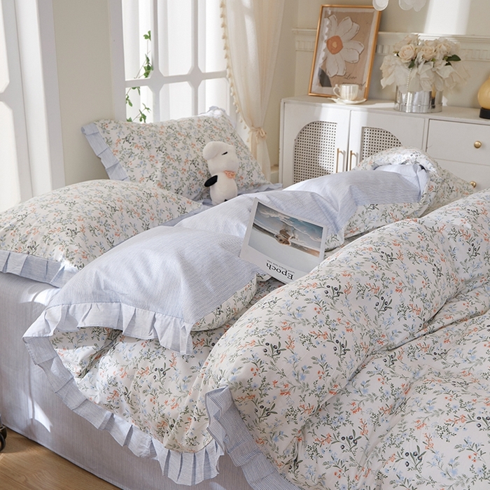 91家纺网 家纺一手货源 找家纺 一米阳光 2026年春夏新款小清新花边款全棉纯棉四件套 楚宜