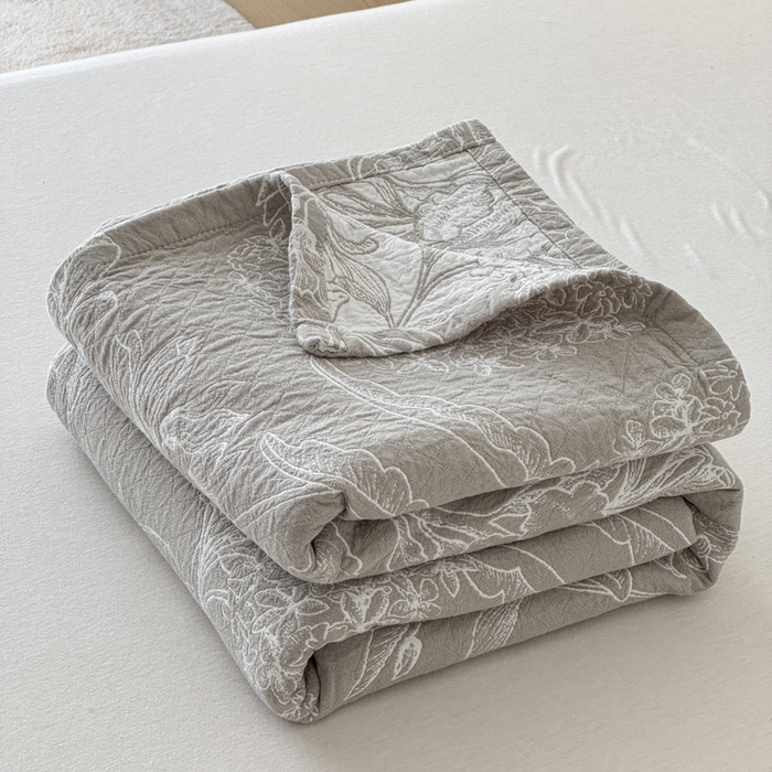 91家纺网 家纺一手货源 找家纺 乐家毛巾被（工厂自产自销） 2026新款精梳安心棉色织提花床盖毛巾被两用 野间草木床盖