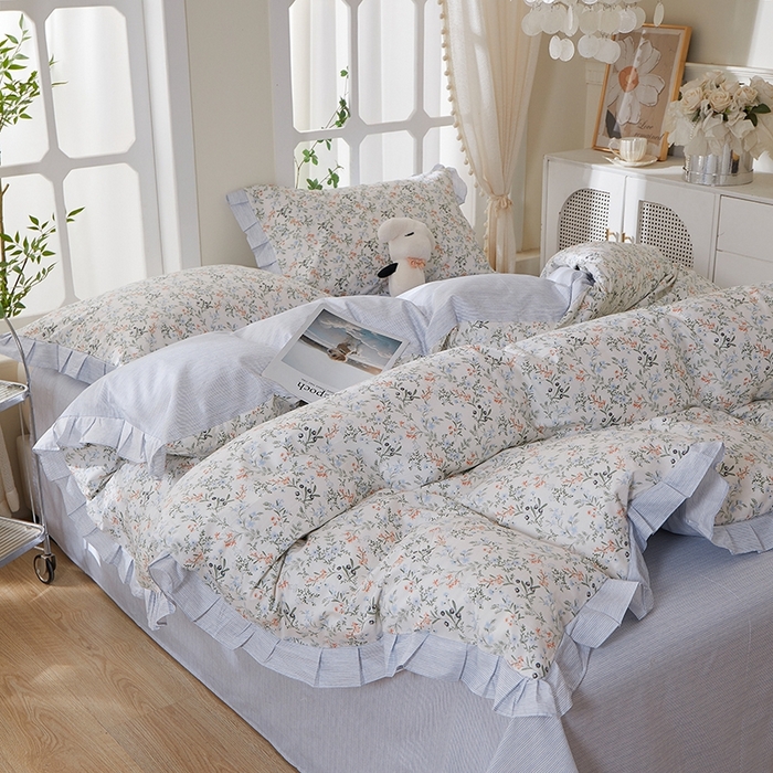 91家纺网 家纺一手货源 找家纺 一米阳光 2026年春夏新款小清新花边款全棉纯棉四件套 楚宜