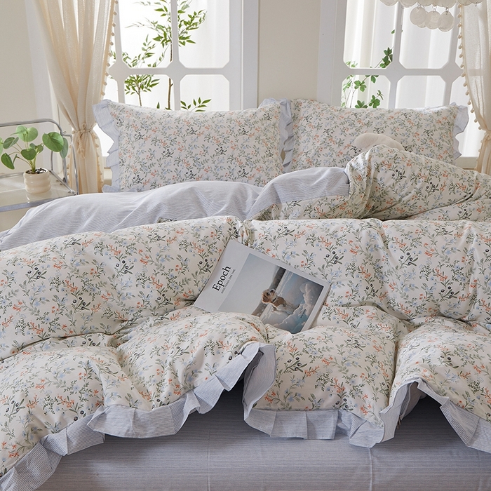 91家纺网 家纺一手货源 找家纺 一米阳光 2026年春夏新款小清新花边款全棉纯棉四件套 楚宜