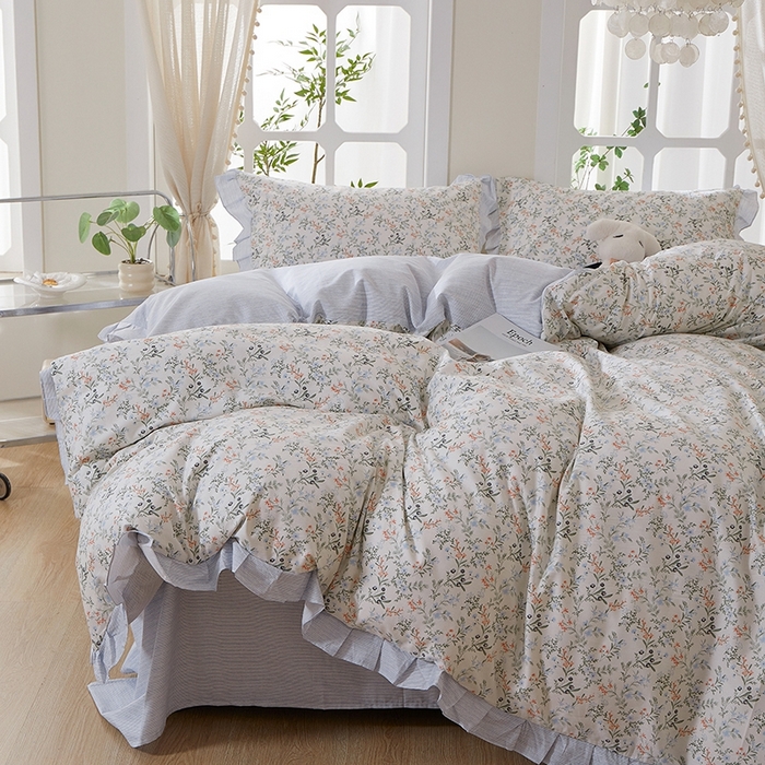 91家纺网 家纺一手货源 找家纺 一米阳光 2026年春夏新款小清新花边款全棉纯棉四件套 楚宜