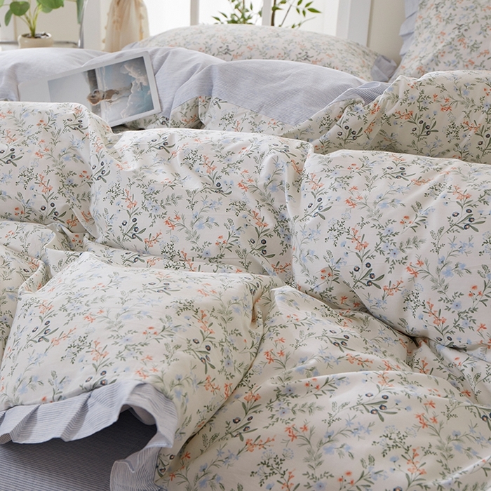 91家纺网 家纺一手货源 找家纺 一米阳光 2026年春夏新款小清新花边款全棉纯棉四件套 楚宜