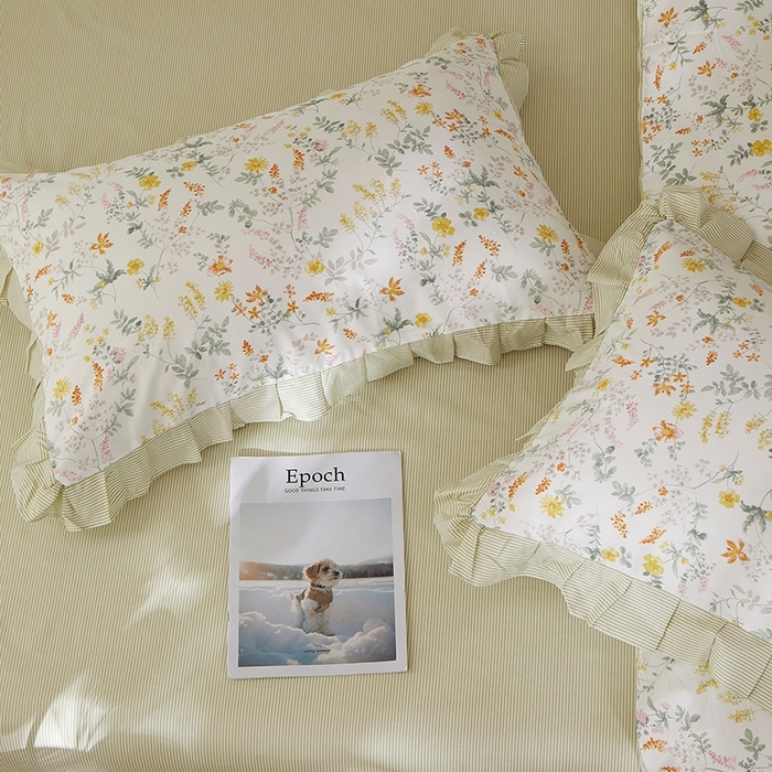 91家纺网 家纺一手货源 找家纺 一米阳光 2026年春夏新款小清新花边款全棉纯棉四件套 春雨含茉