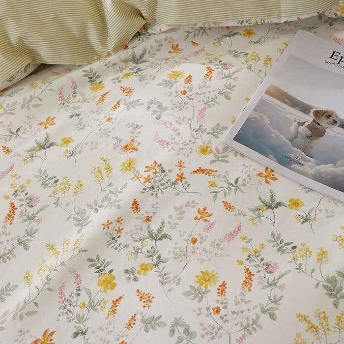 91家纺网 家纺一手货源 找家纺 一米阳光 2026年春夏新款小清新花边款全棉纯棉四件套 春雨含茉