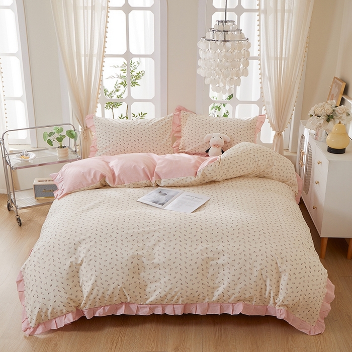 一米阳光 2026年春夏新款小清新花边款全棉纯棉四件套 花涧