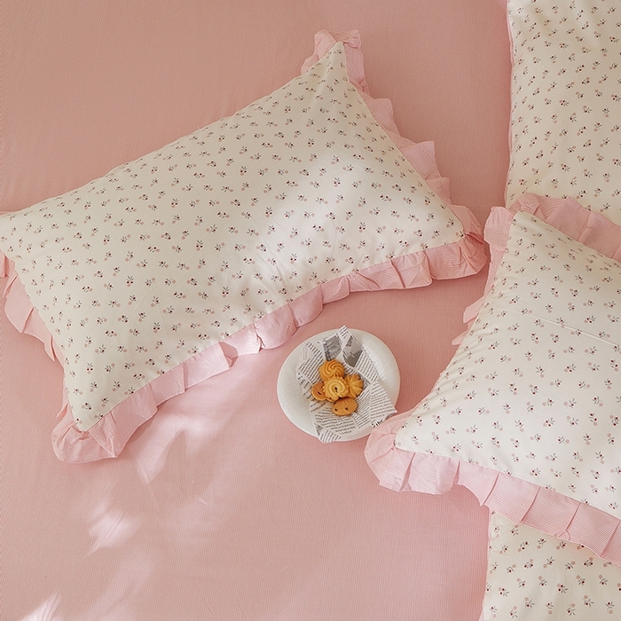 91家纺网 家纺一手货源 找家纺 一米阳光 2026年春夏新款小清新花边款全棉纯棉四件套 花涧