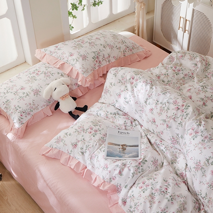 91家纺网 家纺一手货源 找家纺 一米阳光 2026年春夏新款小清新花边款全棉纯棉四件套 洛克庄园