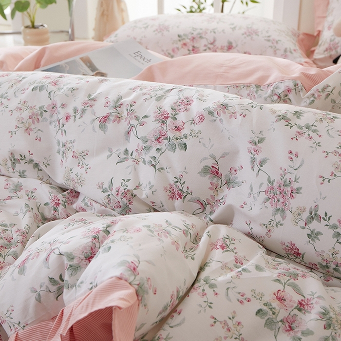 91家纺网 家纺一手货源 找家纺 一米阳光 2026年春夏新款小清新花边款全棉纯棉四件套 洛克庄园