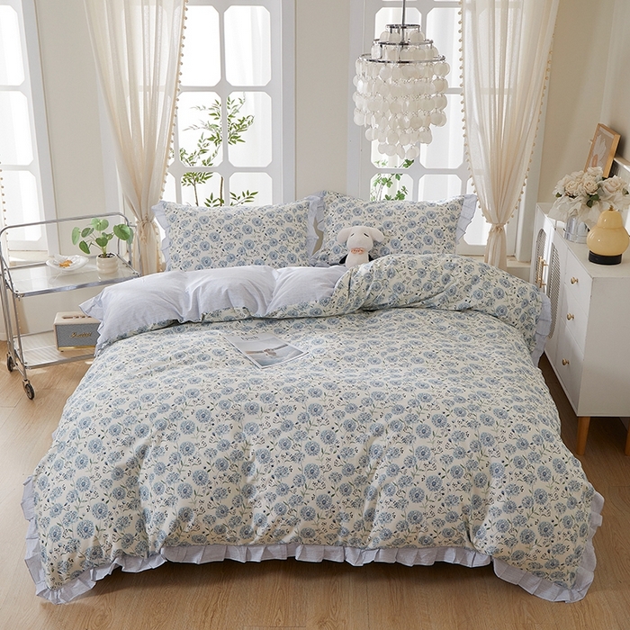 一米阳光 2026年春夏新款小清新花边款全棉纯棉四件套 蒲公英