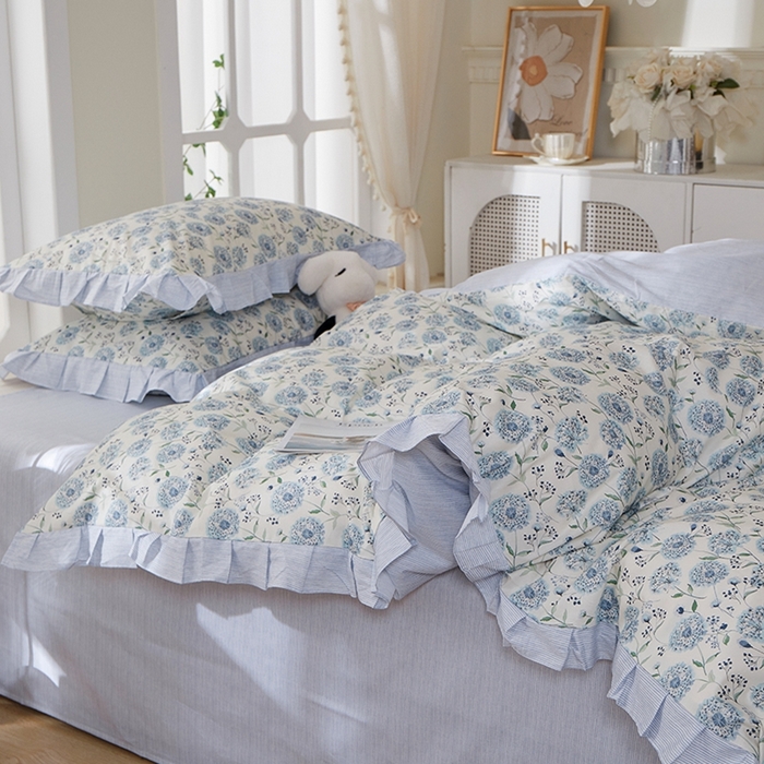 91家纺网 家纺一手货源 找家纺 一米阳光 2026年春夏新款小清新花边款全棉纯棉四件套 蒲公英