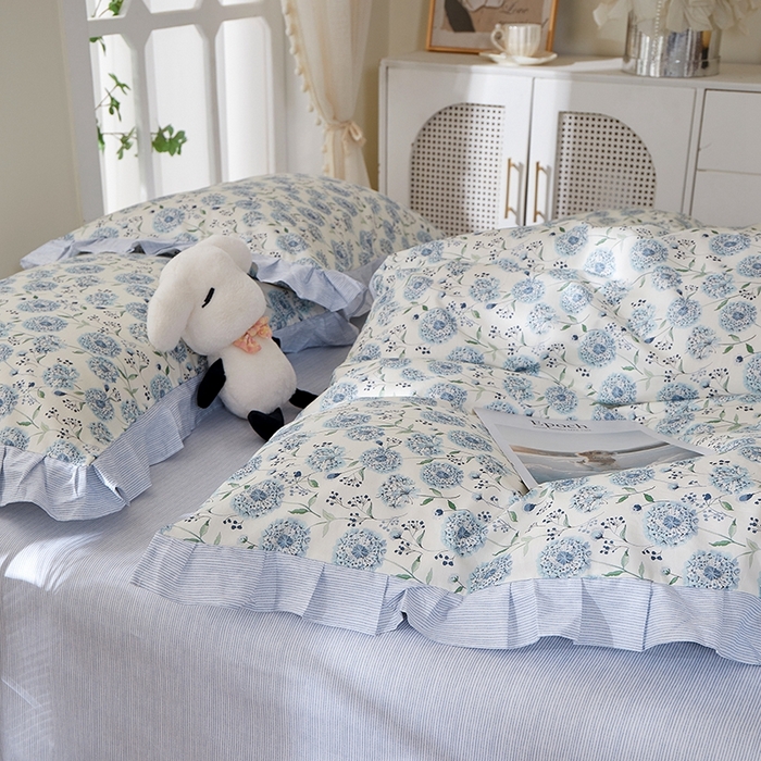 91家纺网 家纺一手货源 找家纺 一米阳光 2026年春夏新款小清新花边款全棉纯棉四件套 蒲公英