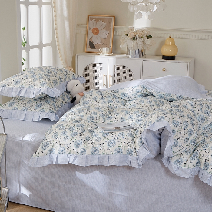 91家纺网 家纺一手货源 找家纺 一米阳光 2026年春夏新款小清新花边款全棉纯棉四件套 蒲公英